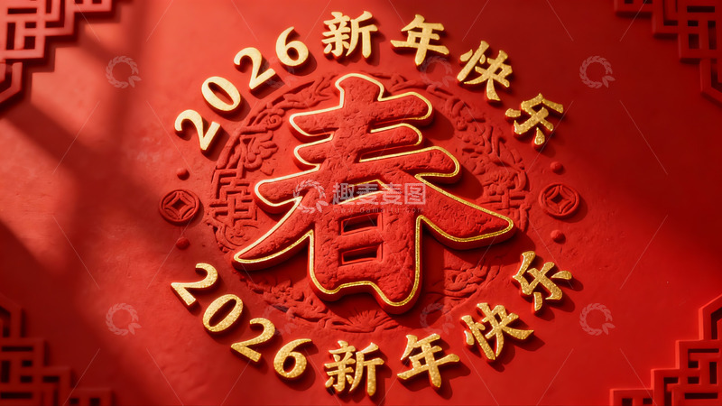 高清大图下载【趣麦麦图】2026新年红色春字装饰
