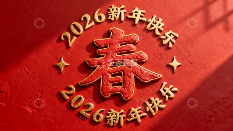 高清大图下载【趣麦麦图】2026新年红色春字装饰
