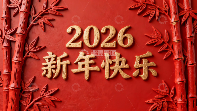 高清大图下载【趣麦麦图】红色背景新年祝福图案