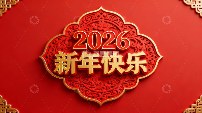 高清大图下载【趣麦麦图】2026新年快乐红色背景设计