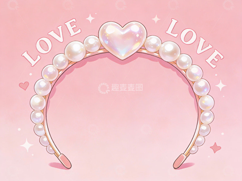 高清大图下载【趣麦麦图】珍珠爱心发箍插画