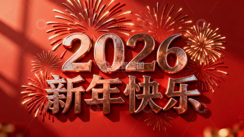 高清大图下载【趣麦麦图】2026新年快乐烟花海报