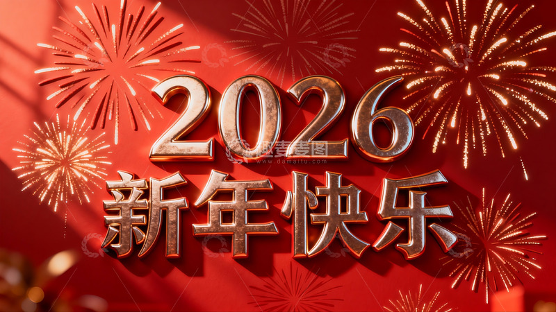高清大图下载【趣麦麦图】2026新年烟花庆祝海报