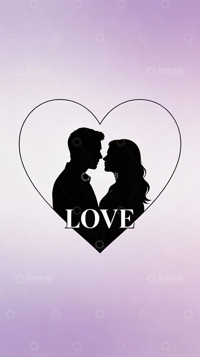 高清大图下载【趣麦麦图】情侣剪影心形图案