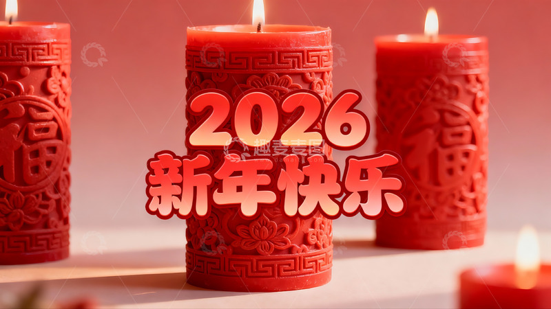 高清大图下载【趣麦麦图】红色蜡烛新年祝福画面