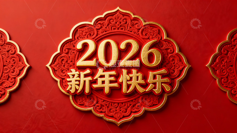 高清大图下载【趣麦麦图】2026新年快乐红色装饰图案