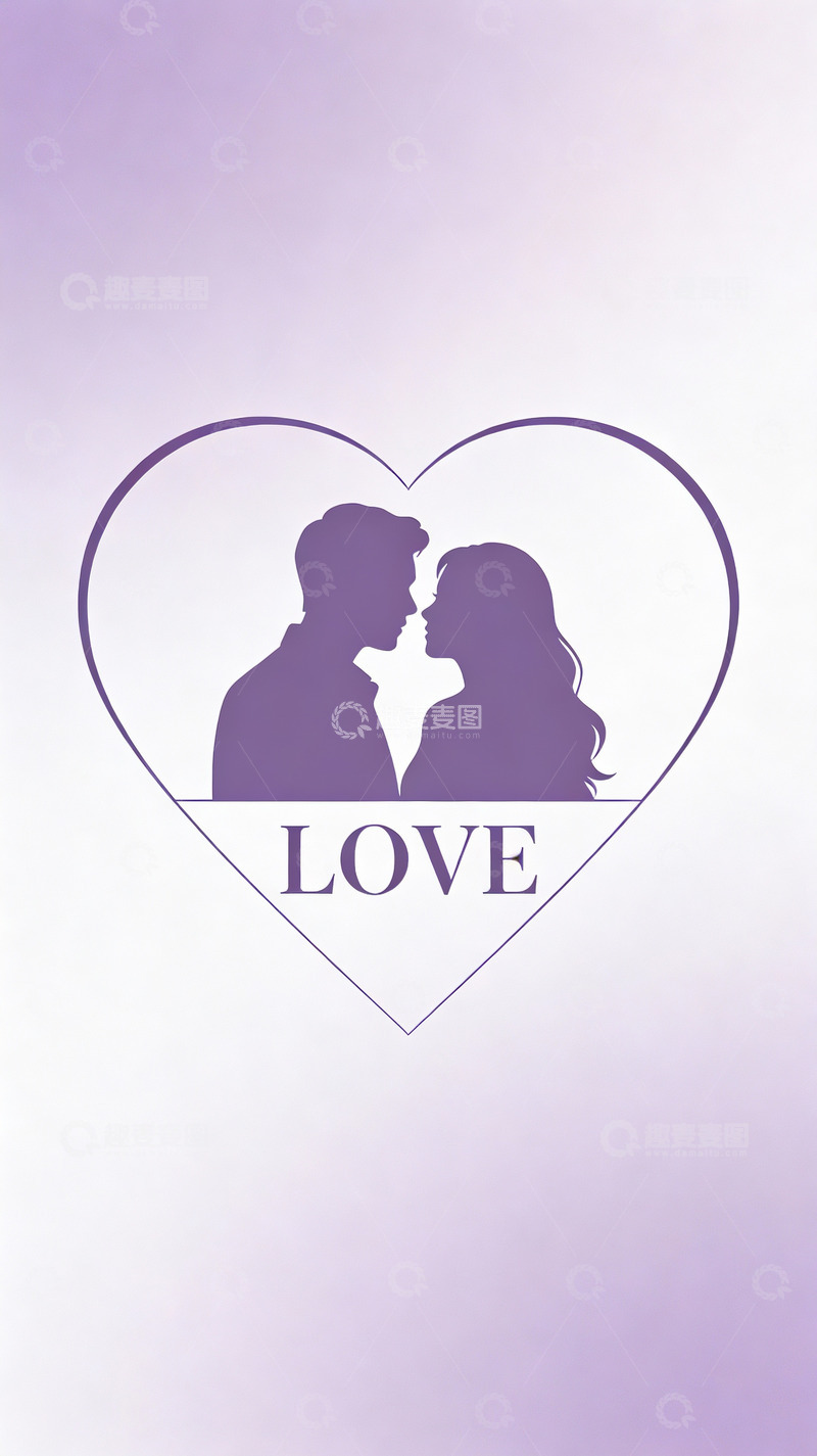 高清大图下载【趣麦麦图】情侣剪影心形爱意图案