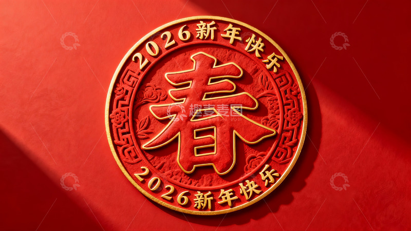 高清大图下载【趣麦麦图】2026新年快乐圆形徽章设计