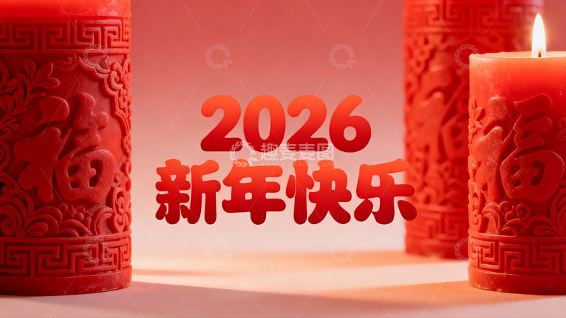 高清大图下载【趣麦麦图】红色蜡烛新年祝福画面