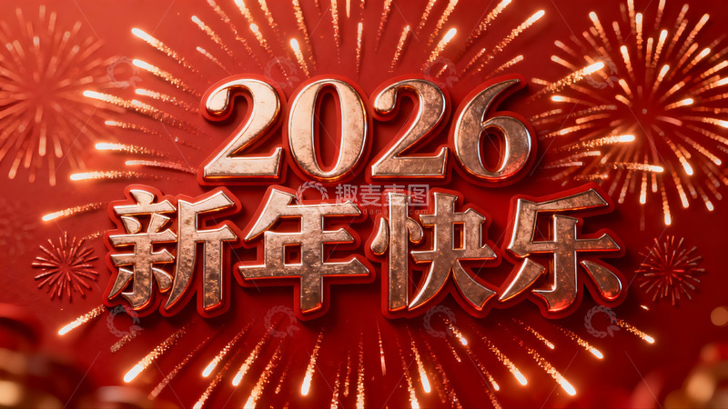 高清大图下载【趣麦麦图】2026新年快乐烟花庆祝