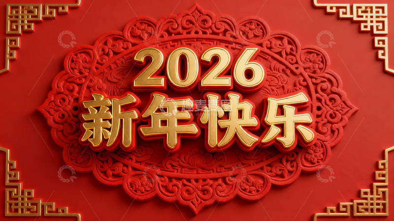 高清大图下载【趣麦麦图】2026新年快乐红色背景设计