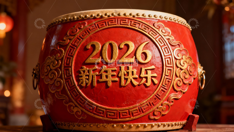高清大图下载【趣麦麦图】红色新年鼓迎2026年