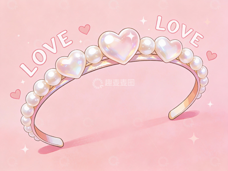 高清大图下载【趣麦麦图】珍珠心形发箍插画
