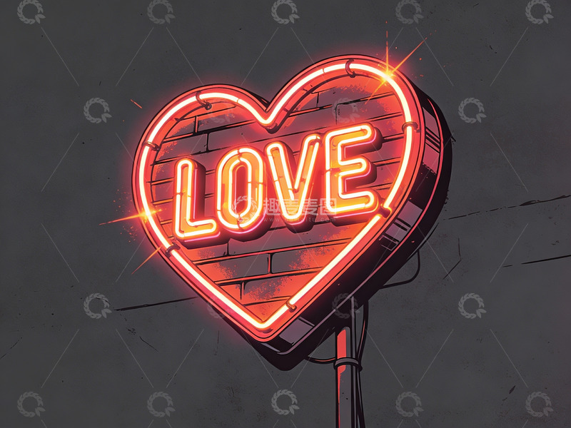 高清大图下载【趣麦麦图】霓虹心形灯牌闪耀爱字