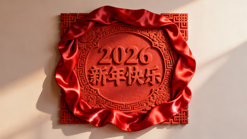 红色新年装饰牌光影效果
