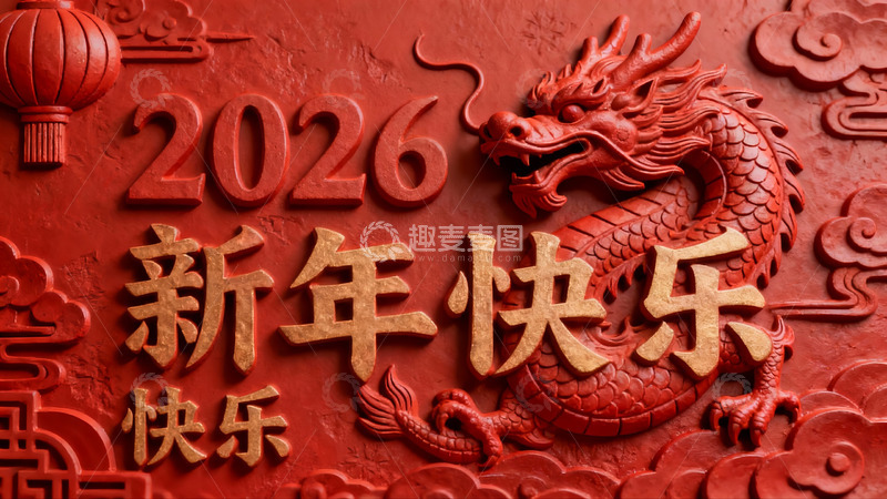 高清大图下载【趣麦麦图】红色龙年新年祝福浮雕