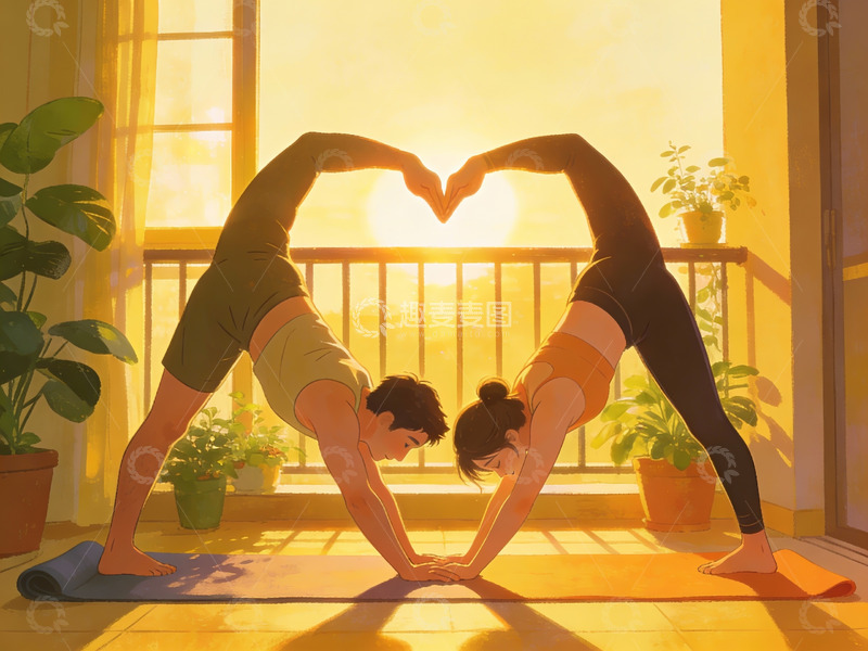 高清大图下载【趣麦麦图】情侣瑜伽心形姿势