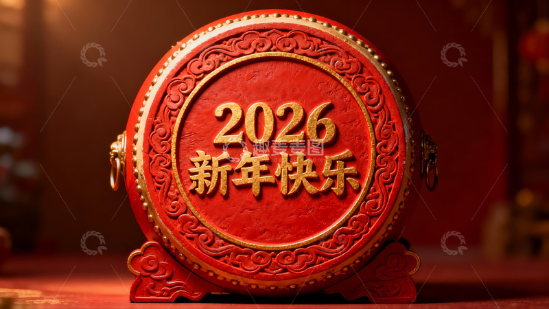 高清大图下载【趣麦麦图】红色新年鼓迎2026年