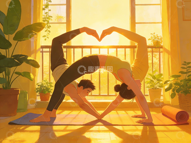 高清大图下载【趣麦麦图】双人瑜伽心形姿势