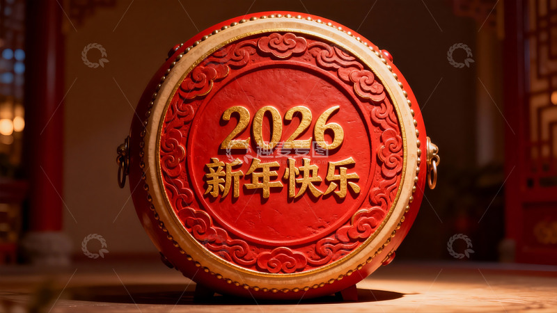高清大图下载【趣麦麦图】红色新年鼓迎2026年