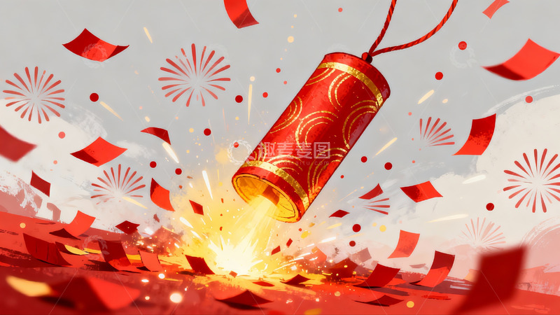 高清大图下载【趣麦麦图】红色鞭炮绽放节日喜庆氛围
