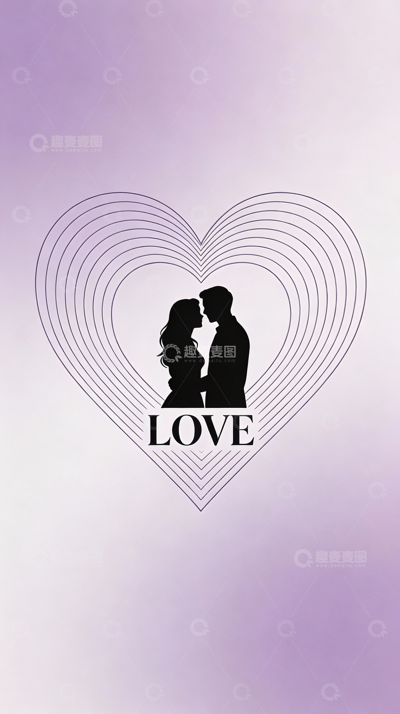 高清大图下载【趣麦麦图】情侣剪影与心形图案