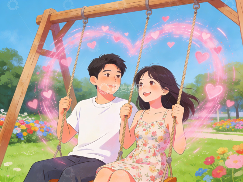 高清大图下载【趣麦麦图】情侣在秋千上共享浪漫时光