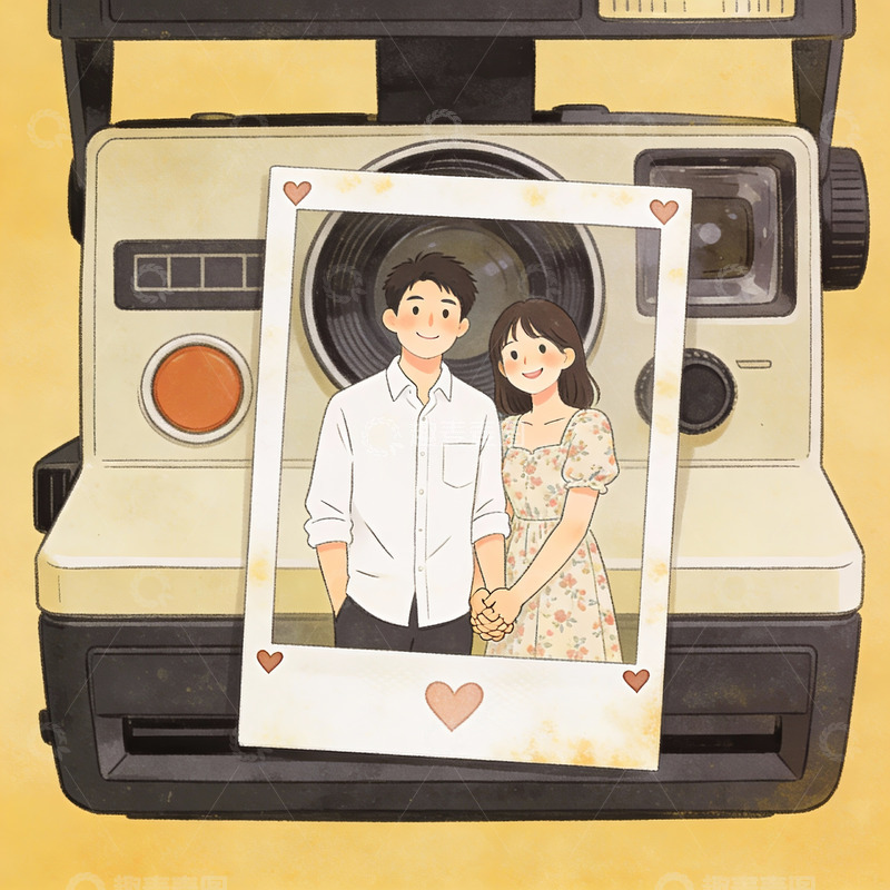 高清大图下载【趣麦麦图】情侣在复古相机前合影