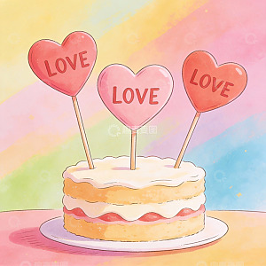 爱心蛋糕插画