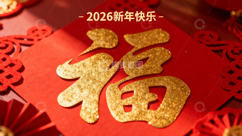 高清大图下载【趣麦麦图】新年红色福字装饰特写