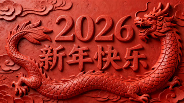 红色龙年浮雕新年快乐