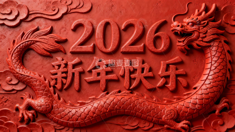 高清大图下载【趣麦麦图】红色龙年浮雕新年快乐