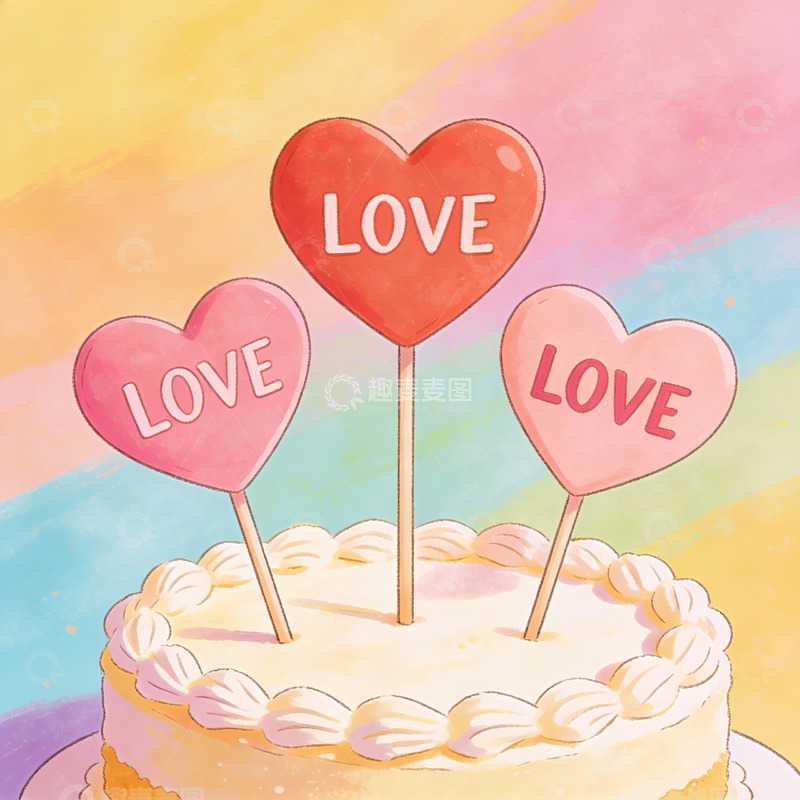 高清大图下载【趣麦麦图】爱心蛋糕装饰插画