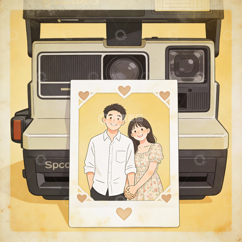 高清大图下载【趣麦麦图】情侣合影与复古相机