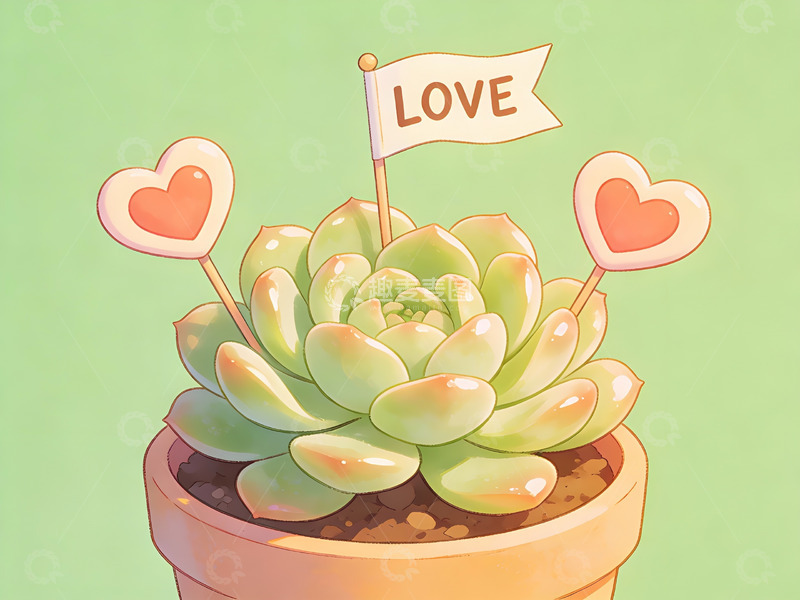 高清大图下载【趣麦麦图】多肉植物插爱心旗帜