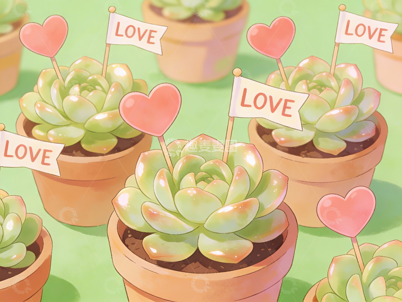 高清大图下载【趣麦麦图】多肉植物盆栽爱心装饰