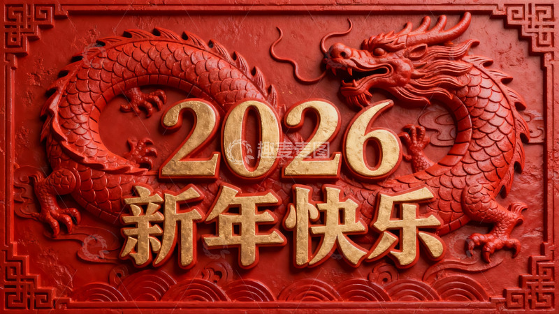 高清大图下载【趣麦麦图】红色龙年新年祝福海报