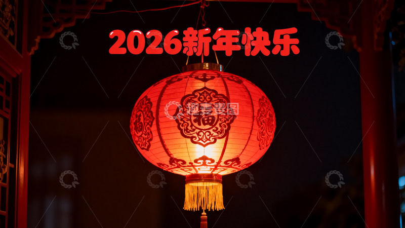 高清大图下载【趣麦麦图】夜色中悬挂的红色灯笼新年氛围
