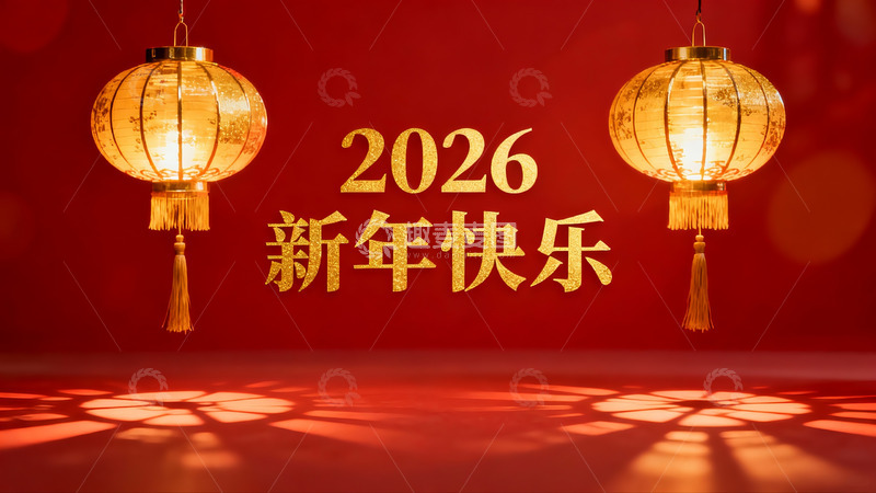 高清大图下载【趣麦麦图】红底金灯迎新年