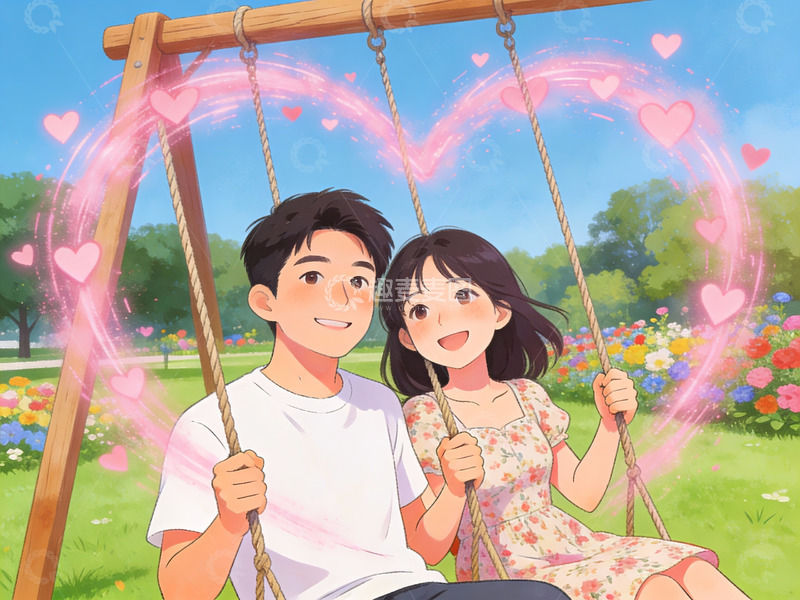 高清大图下载【趣麦麦图】情侣在秋千上微笑
