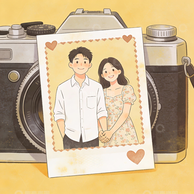 高清大图下载【趣麦麦图】情侣合影与复古相机