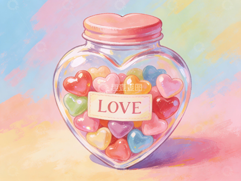 高清大图下载【趣麦麦图】心形瓶装彩色爱心糖果