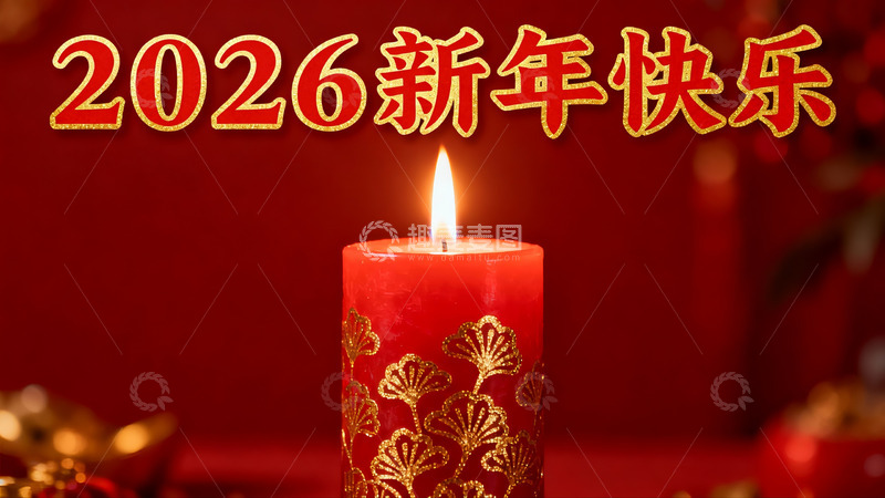 高清大图下载【趣麦麦图】红色蜡烛新年祝福画面