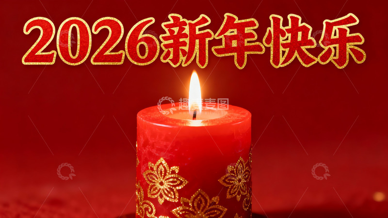 高清大图下载【趣麦麦图】红色蜡烛新年祝福画面
