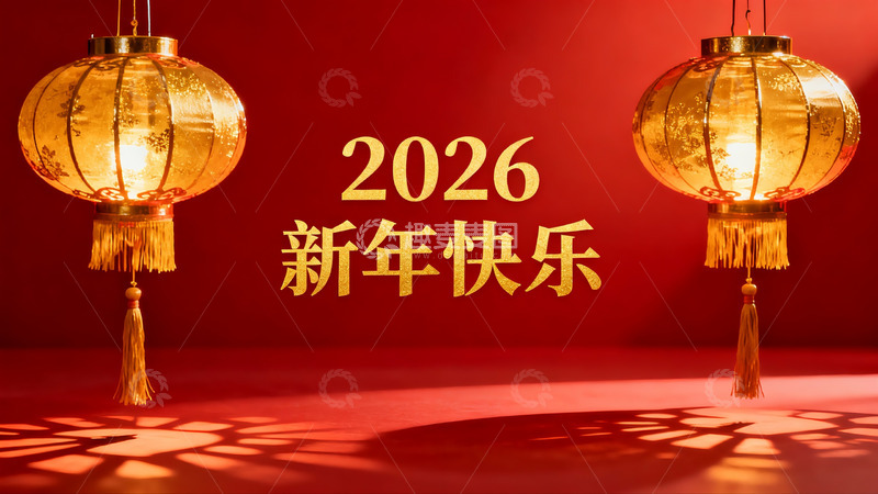 高清大图下载【趣麦麦图】红底金灯迎新年