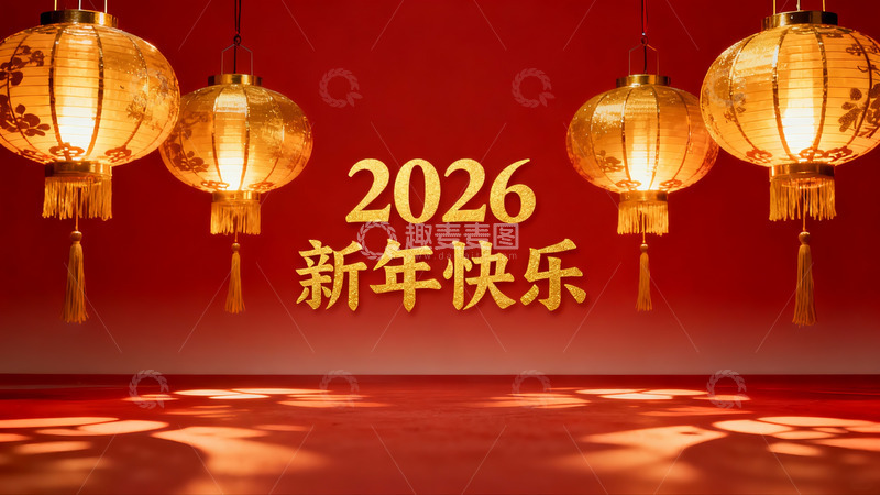 高清大图下载【趣麦麦图】红色背景新年灯笼装饰