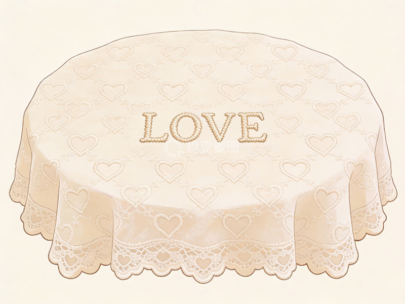高清大图下载【趣麦麦图】绣有爱心图案的桌布