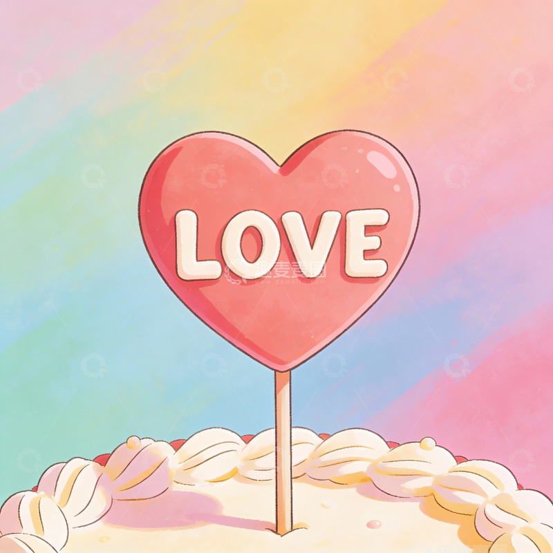 高清大图下载【趣麦麦图】心形蛋糕装饰爱字插牌