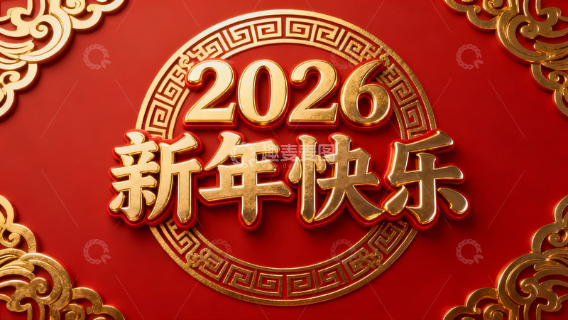高清大图下载【趣麦麦图】2026新年快乐红色背景设计