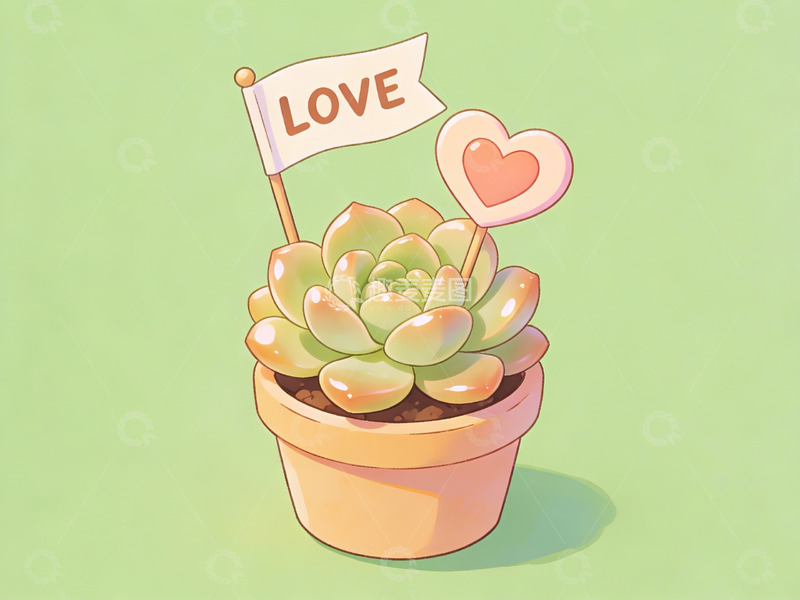 高清大图下载【趣麦麦图】多肉植物盆栽插旗装饰